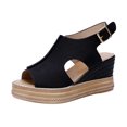 thumbnail image 1 of Kcodviy Ladies Solid Color Hollow Womens Comfort Sandals Out Leather Open Toe Arch Support Sandals for Women Buckle Wedge Heel Sandals, 1 of 6