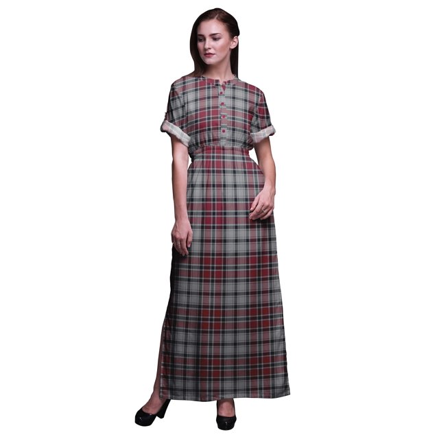 Bimba Rayon Gingham Check Womens Printed Side Slit SummerDressLong Maxi Gown-Large