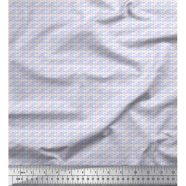 Soimoi Cotton Duck Fabric Geometric Cube Shirting Print Fabric by Yard 56 Inch Wide
