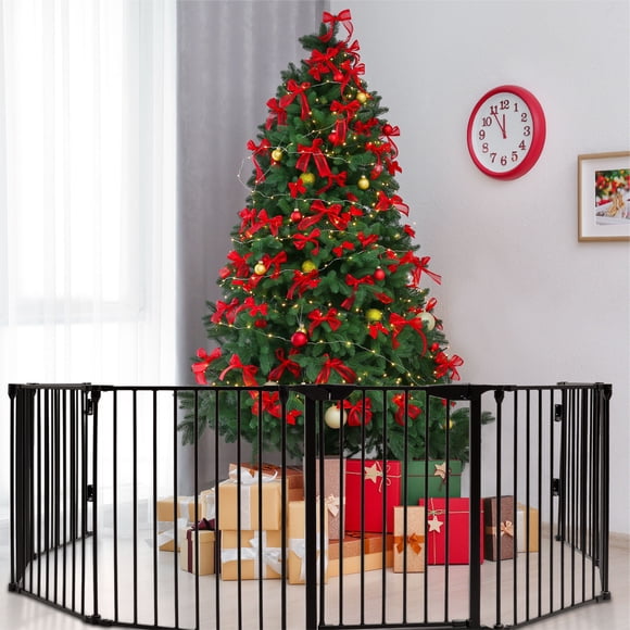 Multifunction 8 Panel Metal Gate Baby Pet Fence Safe Playpen Barrier Wall-mount