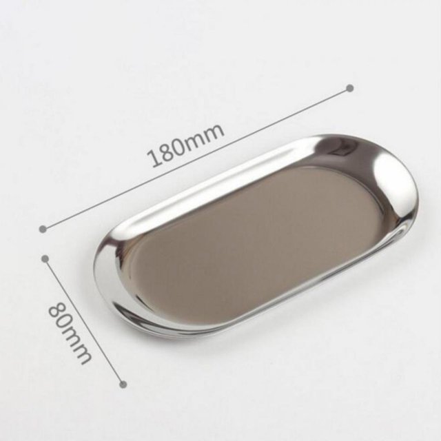 Metal Storage Tray Oval Stainless Steel Tray Snack Fruit Cosmetics Jewelry Storage Organizer