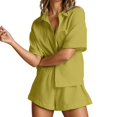 thumbnail image 1 of Ensemble de Shorts pour Femme Mode Décontractée Manches Courtes à Boutons Tenue Confortable Polyvalente Printemps Été pour Usage Quotidien, 1 of 4