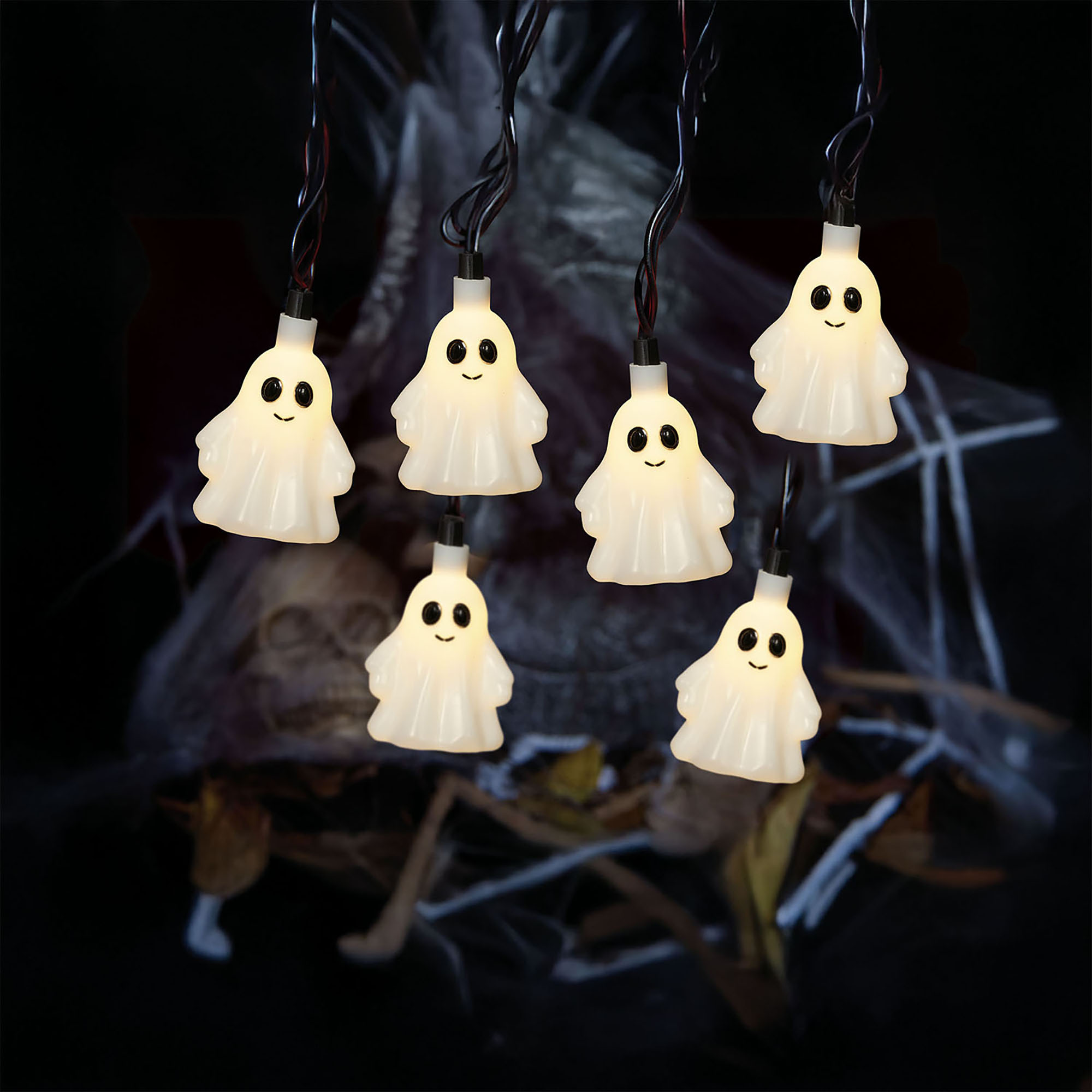 Way to Celebrate Halloween Guirlande lumineuse incandescente à fantômes blancs, 10 lumières, intérieur/extérieur