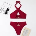 thumbnail image 4 of EGNMCR Bikini Set Women's Split Body Halter High Waist Solid Bikinis Sets, 4 of 4