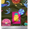 thumbnail image 1 of Soimoi Green Japan Crepe Satin Fabric Beech & Fun Party Fabric Prints By Yard 42 Inch Wide, 1 of 5