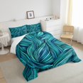 thumbnail image 3 of YST Teal Blue Line Comforter Set Twin Size,Bule Ombre Stripes Bedding Set,Abstract Ripple Down Comforter For Adult Teens Young,Western Art Aesthetics Style Quilt Set,Lightweight Soft Warm, 3 of 5