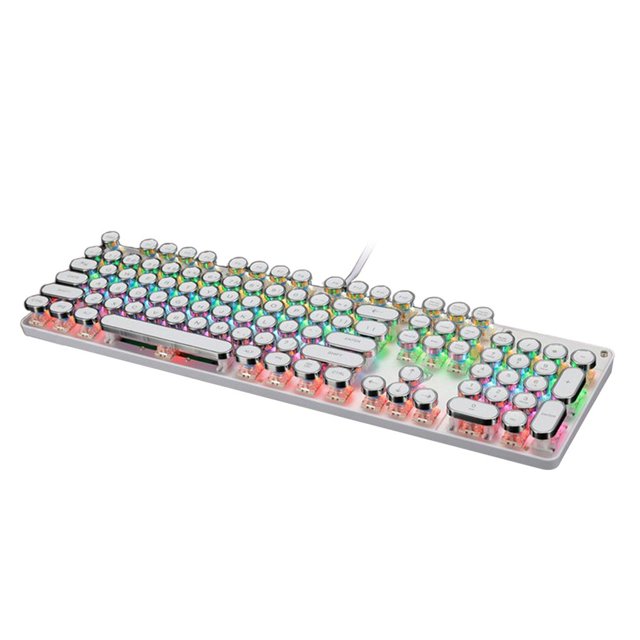 Miulika Clavier de Jeu Mécanique USB à DEL Rétroéclairé Arc-en-Ciel Filaire pour Windows Blanc