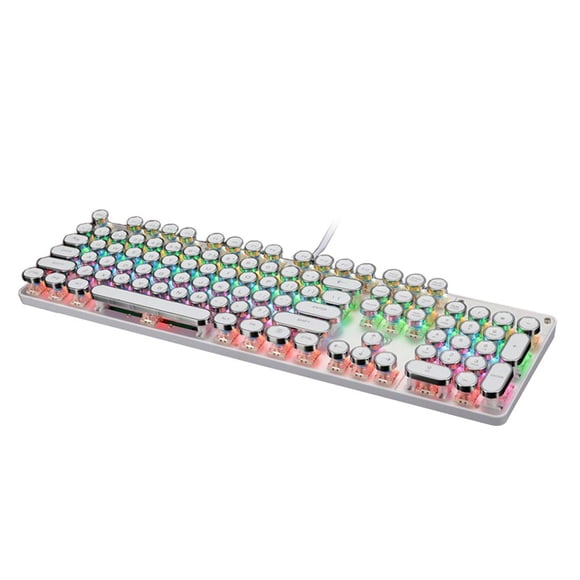 funtasica Mechanical USB Game Keyboard LED Rainbow Backlit Wired Keyboard for Windows White