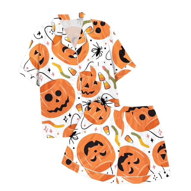 WEAIXIMIUNG Children's Leisure Printed Button Collar Short Sleeved Top Shorts Pajama Set 6-7 Years