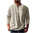 thumbnail image 1 of zbxnLI Mens Linen Shirts Drawstring V Neck Long Sleeve Shirt Lightweight Spring Fall Long Sleeve T-Shirts, 1 of 8