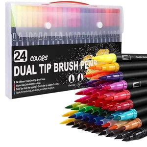 Stylos de coloration 24 Couleurs Stylos à double pinceau Stylo à pointe de feutre Marqueurs d'art Dessin, peinture, calligraphie, livres de coloration