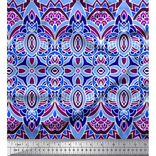Soimoi Modal Satin Fabric Moroccan Damask Decorative Fabric Prints by Yard 42 Inch Wide
