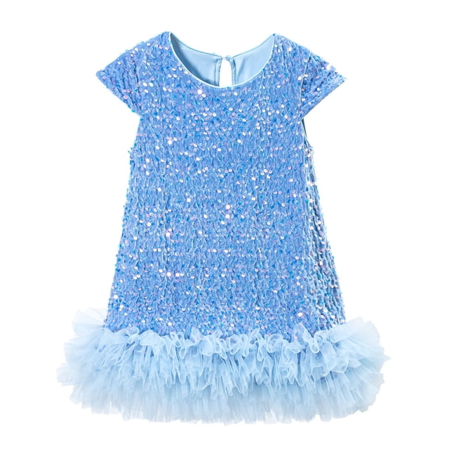 oqasdz Robe Fille Robe de Fête en Maille pour Filles Robe Tutu Élégante avec Appliqué à Paillettes Célébrations