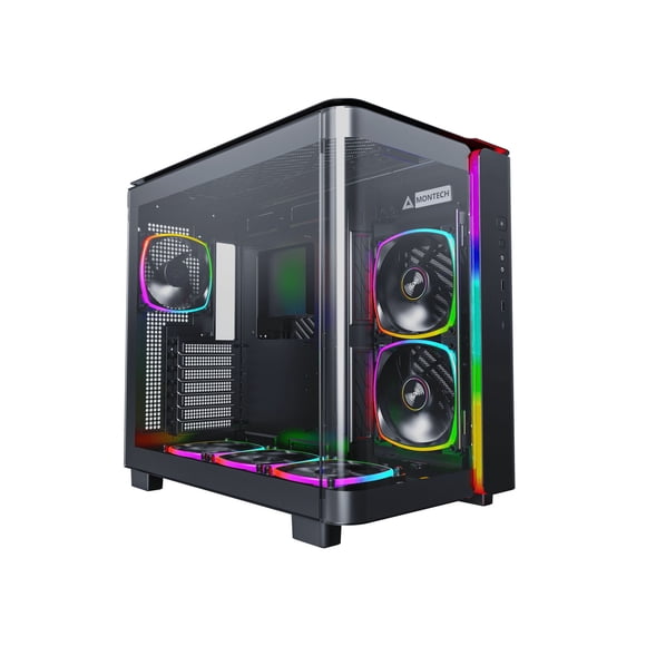 MONTECH, KING 95 PRO Dual-Chamber ATX Mid-Tower PC Gaming Case, High-Airflow, Toolless Panels, Sturdy Curved Tempered Glass Front, Six ARGB PWM Fan Pre-installed with Fan Hub, Black