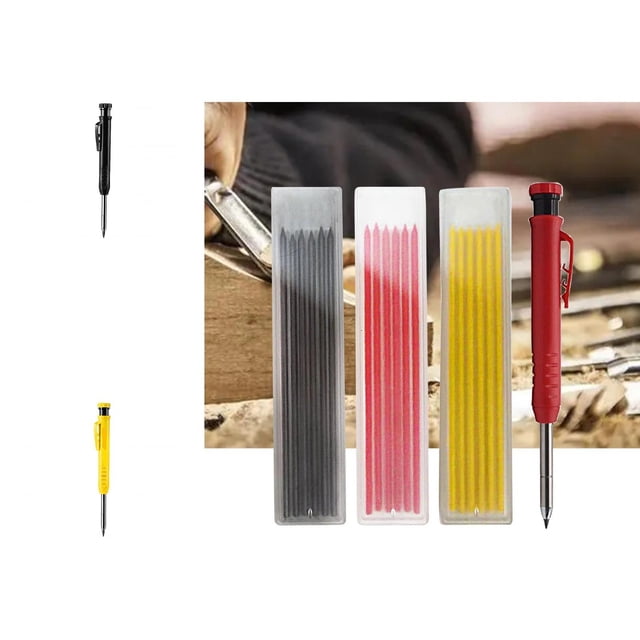 Crayon de Charpentier Solide de 2,8 mm avec Aiguiseur Intégré, Graphite Résistant aux Rayures, Utilisation Manuelle, Crayon de Marquage pour le Travail du Bois pour la Construction