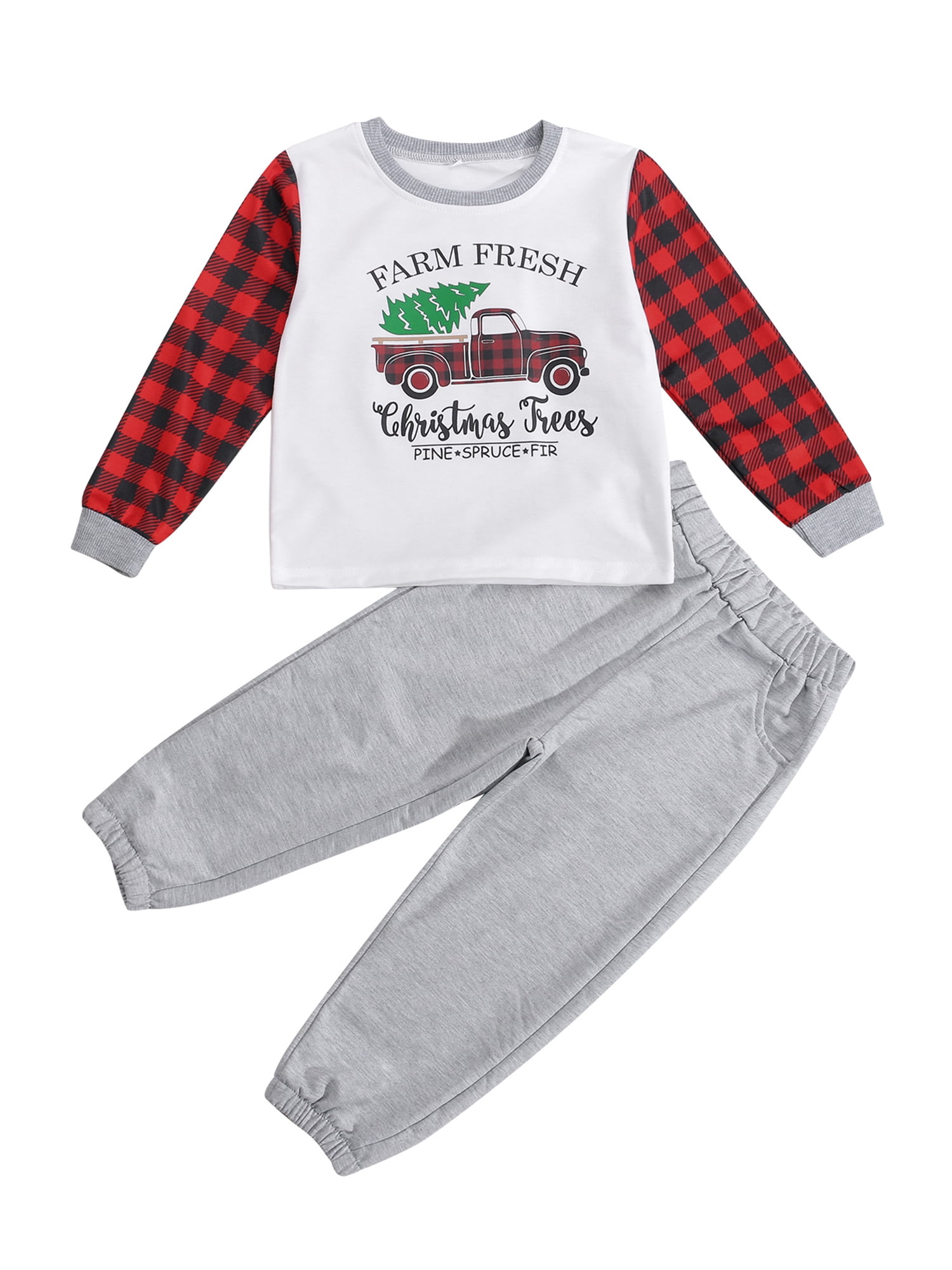 FOCUSNORM Hauts à Manches Longues Col Rond Imprimé Voiture Dessin Animé pour Enfants + Pantalons Longs Couleur Unie