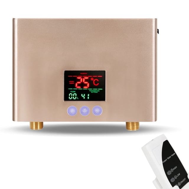 Chauffe-eau Sans Réservoir, Mini Chauffe-Eau Électrique Instantané 3000 W avec Affichage LED, Chauffe-Eau à la Demande avec Télécommande, Affichage Numérique de la Température