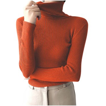 cfhntfmh Sweater for Women Slim Ribbed Long Sleeve Solid Color Shirts Fashion Warm Turtleneck Winter Pullover Tops