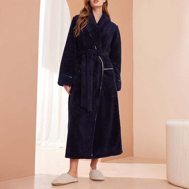 RXIRUCGD Peignoir Long pour Femme à Col Épaissi, Col Confortable, Robe de Nuit, Tenue d'Intérieur ( Bleu Foncé, Taille : 3TG )