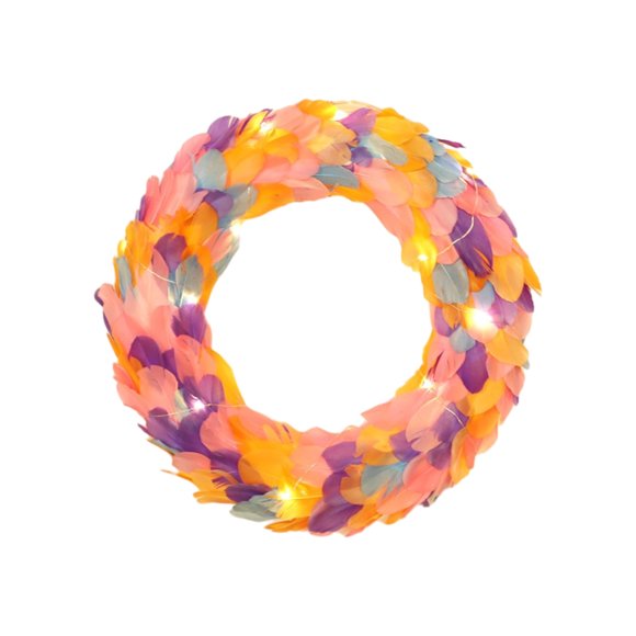 Lksixu Décorations de Pâques Couronne de Porte d'Entrée de Pâques Couronne de Plumes de Pâques Guirlande Illuminée avec Guirlandes Lumineuses Décorations de Pâques de Printemps pour Porte Murs Décoration de la Maison Déco de Printemps pour Fête Congé