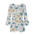 thumbnail image 4 of IROINID Chemises Grande Taille Réduites pour Femmes Col Rond Manches Longues Quotidiennes Trompette Unie Boutonnée Basique Corset Froncé Tunique Hauts Plissés T-shirts Blouses, Bleu, 4 of 5
