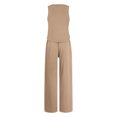 thumbnail image 5 of Woman Solid Color Sleeveless Sets, 2025 New Fashion Round-Neck Sleeveless Tank with Drawstring Long Pants Suits, Loungewear Tracksuits Two Piece Short Set for Lady Khaki XXL, 5 of 5