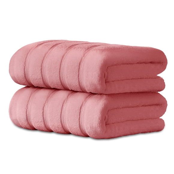 Hitime 100% Cotton Bath Towel Sets of 2 Pieces, 2 Bath Towel, Highly Absorbent Towels for Bathroom, Gym, Hotel - Pink Coral
