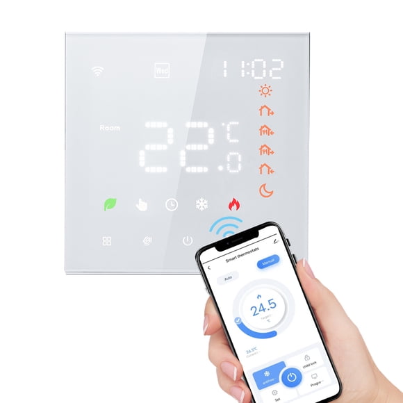Smart Tuya WiFi Thermostat with Voice Control, 16A Digital Programmable LCD Touchscreen Floor Heating Temperature Controller, Digital Smart Wall-Mount Thermostat for Electric Heating