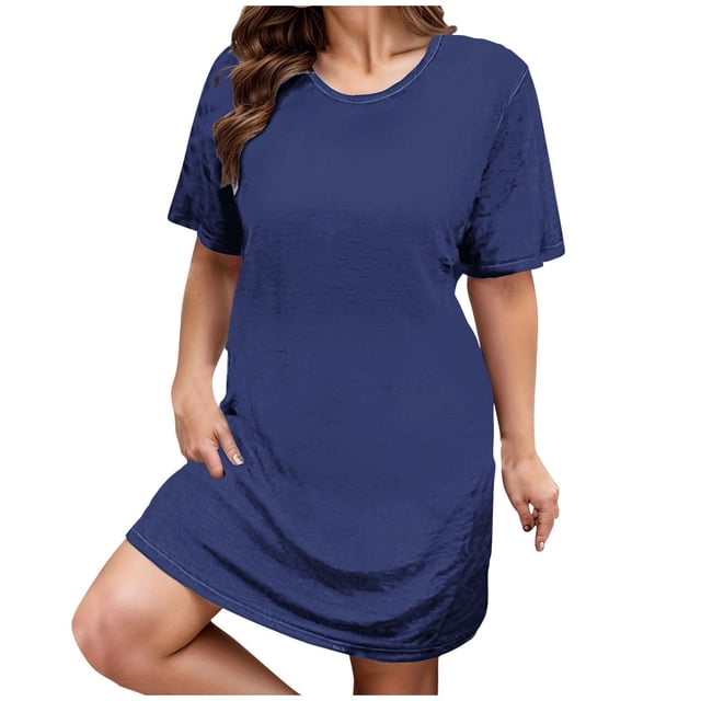Ixbnca Robe pour Femme Grande Taille Col Rond Manches Courtes Robes T-Shirt Décontractées Amples Été Robe Courte