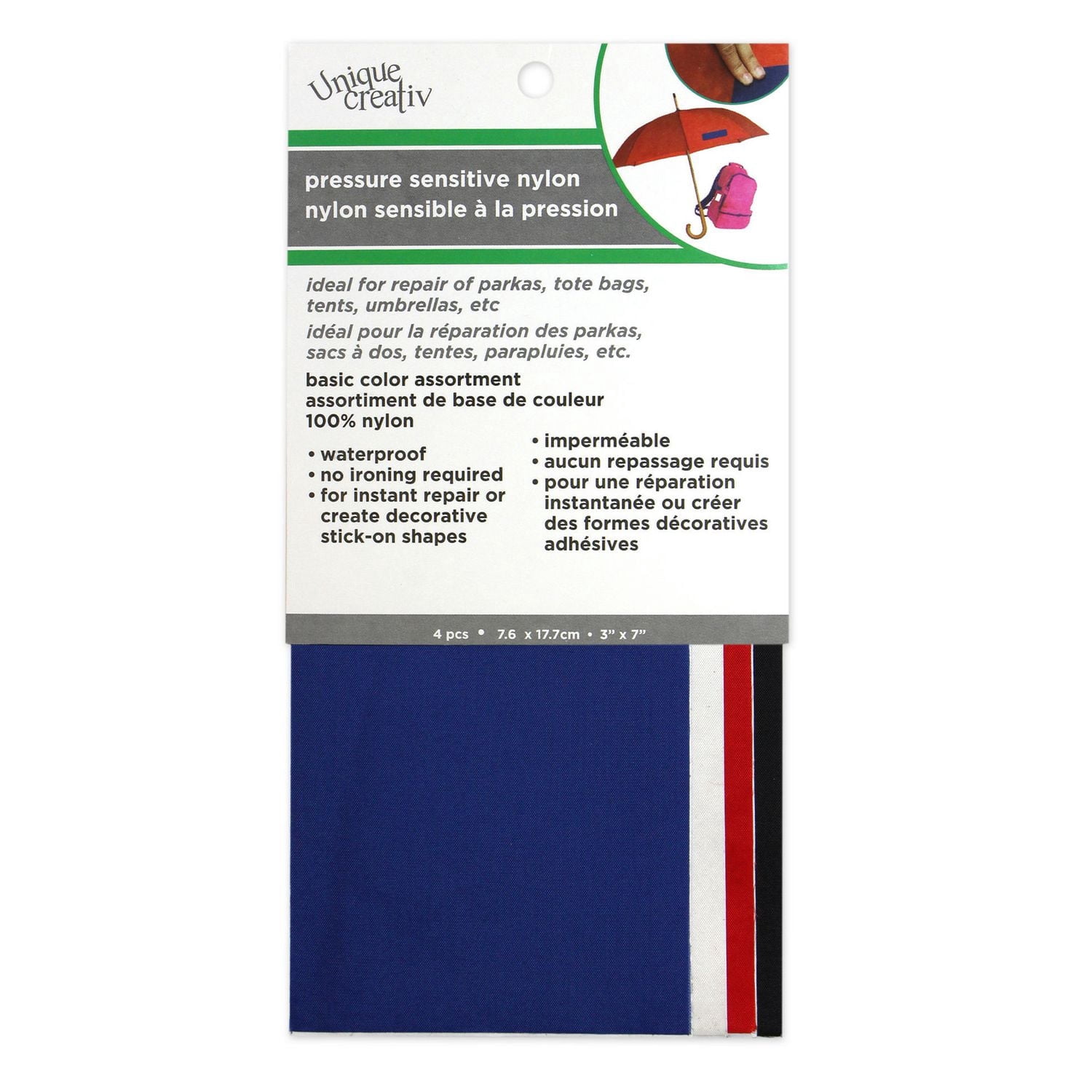 UNIQUE CREATIV Pressure-Sensitive Nylon Patches - Basic Colours, 7.6 cm (3 in) × 18 cm (7 in)