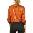 thumbnail image 3 of INSPIRE CHIC Women's Casual Stand Collar Metallic Zip Crop Length Bomber Jacket, 3 of 7