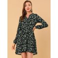 thumbnail image 3 of INSPIRE CHIC Robe Décontractée pour Femme à Fleurs, Col en V, Taille Cintrée, Manches Longues, 3 of 6