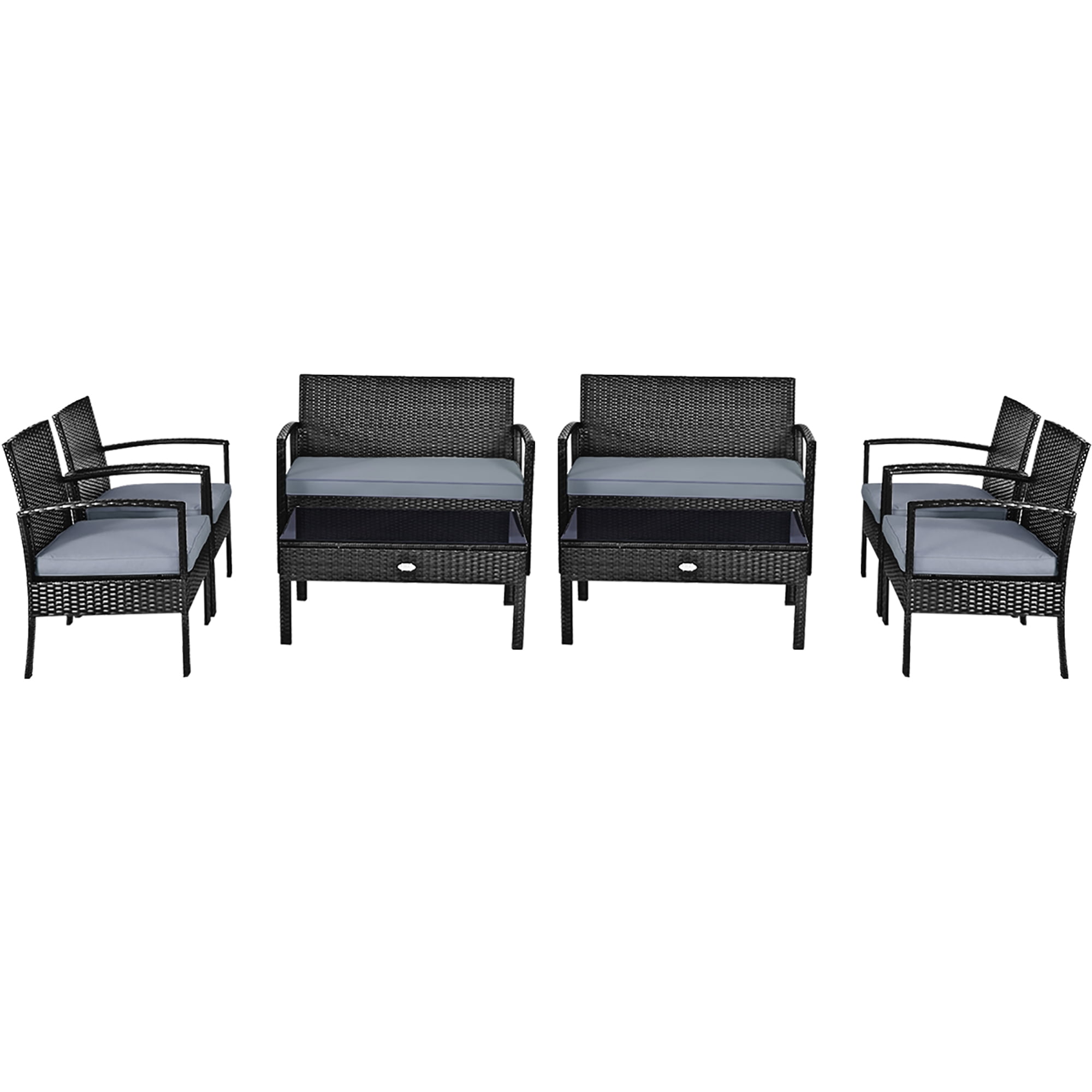 Costway Ensemble de Mobilier en Rotin pour Patio 8 Pcs Jardin Terrasse