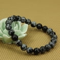 thumbnail image 3 of Bracelet Extensible en Perles Rondes de 8 mm avec Flocon de Neige Naturel et Obsidienne 7 Pouces, 3 of 5