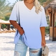 thumbnail image 4 of Ovbmpzd Women Tops Plus Size V-Neck Sky Blue Short Sleeve Gradient Color Comfy Blouses Womens Pullover L, 4 of 6