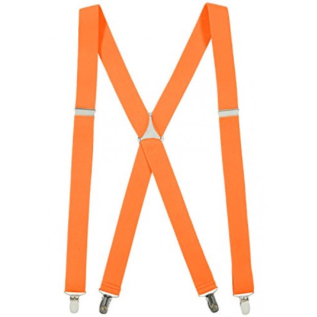 Mens Elastic X-Back Adjustable Straight Clip On Suspenders - Orange(Tall, 54" Long)