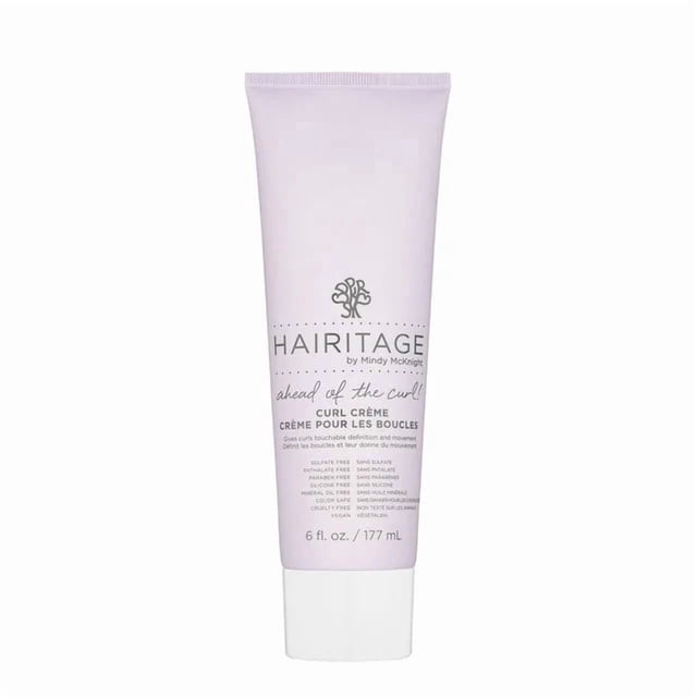 Hairitage Ahead of the Curl - Curl Cream with Jojoba Oil for Curly Hair, 177ml front-facing view of the 177ml Hairitage container labeled for hair types 3A-4C; cream texture shown, lists jojoba protein, lemongrass and chamomile and states it provides definition, control, movement and touchable bounce. Suitable for defining twist-outs or as a leave-in styling aid for natural curls.