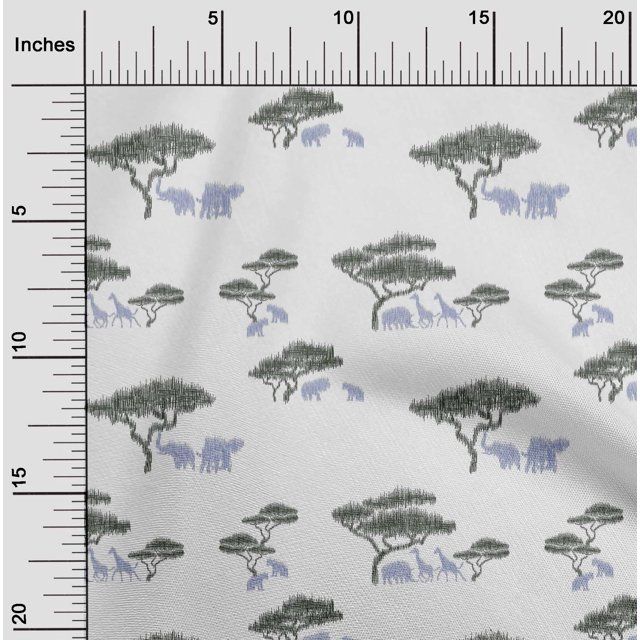 oneOone Polyester Lycra Fabric Tree & Animals Ikat Decor Fabric Printed BTY 56 Inch Wide