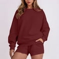 thumbnail image 2 of HAiming Ensemble 2 Pcs pour Femmes Chandail Col Rond Chandails en Molleton et Shorts Surdimensionnés Amples, 2 of 5