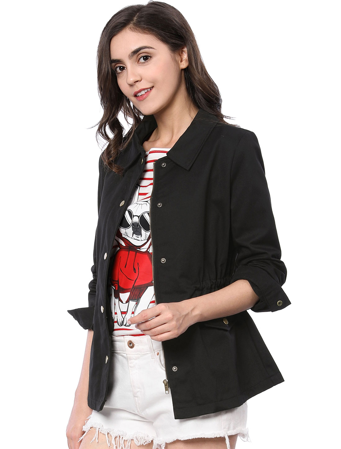 INSPIRE CHIC Veste Utilitaire pour Femme Unie à Taille Coulissante avec Poches à Rabat