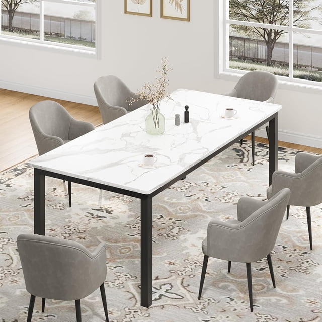 71" Industrial Dining Table for 8 – Sturdy Metal Legs Kitchen Table for Dining Room, Home Office and Living Room