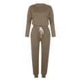 thumbnail image 4 of Mrat Two Piece Sweater Sets for Women 2 Piece Jogging Sets Solid Polyester Long Sleeve Sweatsuits Sets Two Piece Track Suits Drawstring High Waist Pants Set Comfy Outfits E-Coffee L, 4 of 5
