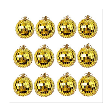 12-Piece Mirror Disco Ball Decoration, Party or DJ Lighting Effects, , Stage Props (2 Inches, Gold)