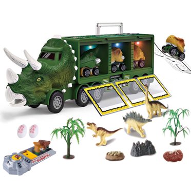 POINTERTECK Dinosaur Toy Trucks Carrier for Kids Dinosaur Transport Truck Pull Back Dino Car