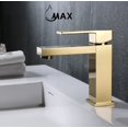thumbnail image 1 of Robinet de Salle de Bain à un Seul Trou, Design Élégant à Carreaux, Fini Or Brossé, 1 of 2
