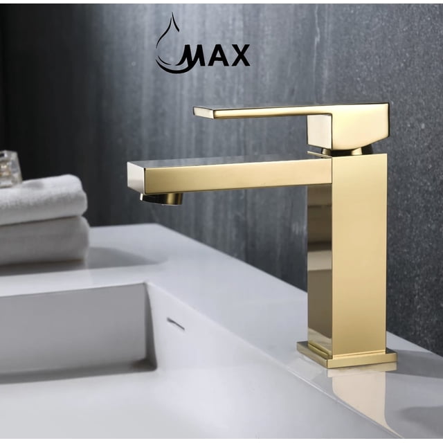 Robinet de Salle de Bain à un Seul Trou, Design Élégant à Carreaux, Fini Or Brossé