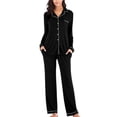 thumbnail image 1 of 2 Pcs Automne Pyjama pour Femmes Ensemble de Couleur Unie Haut à Manches Longues et Pantalon Long Pyjama pour Dames, 1 of 5