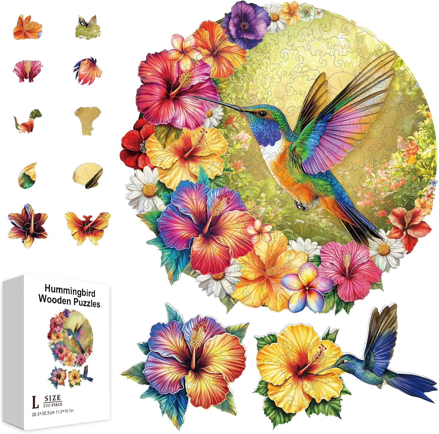 300Pcs Hummingbird Wooden Jigsaw Puzzles for Moonflower Hibiscus Daisy Wooden Puzzles Colorful Wood Puzzles for Holidays Birthday