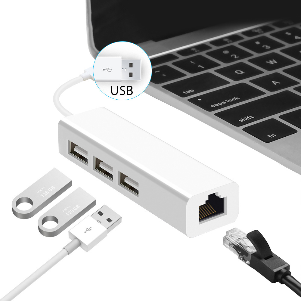 3-Port USB 3.0 Hub with RJ45 10/100/1000 Gigabit Ethernet Adapter Converter LAN Wired USB Network Adapter for Ultrabooks, Notebooks, Tablets and More (White)