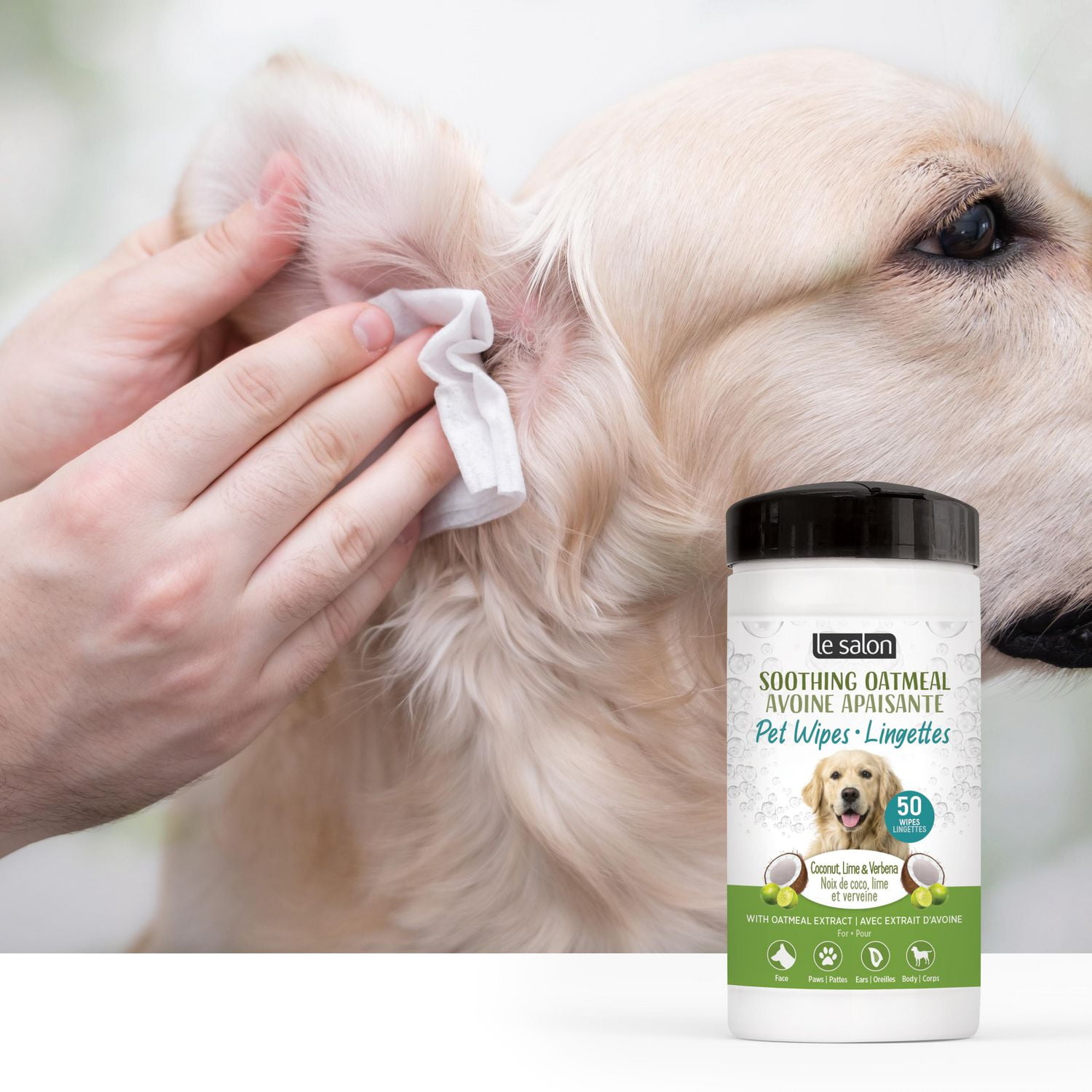 Le Salon Lingettes pour Animaux de Compagnie à l'Avoine Apaisante, Lingettes pour Chiens Lot de 50